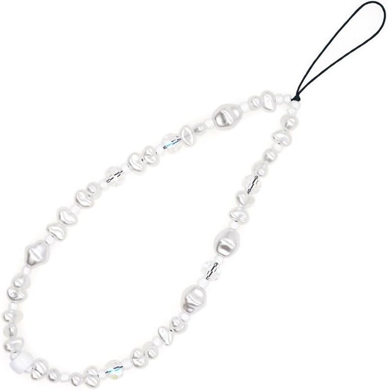 WCCH Beaded Phone Charm Y2K Kawaii Handmade Acrylic Phone Lanyard Wrist Strap for Camera Bag Airpods Keychain Charm Pure White Pearl - Image 1
